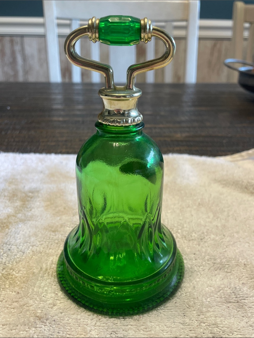 Vintage 1978 Avon emerald green glass bell decanter